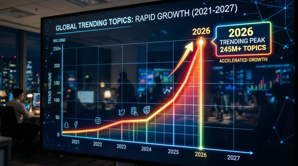 A graph from Google Trends showing rising search volume for modern keywords.