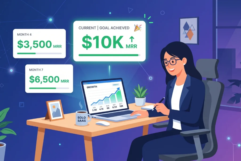 Micro SaaS ideas with revenue examples showing MRR growth dashboard for solo founders