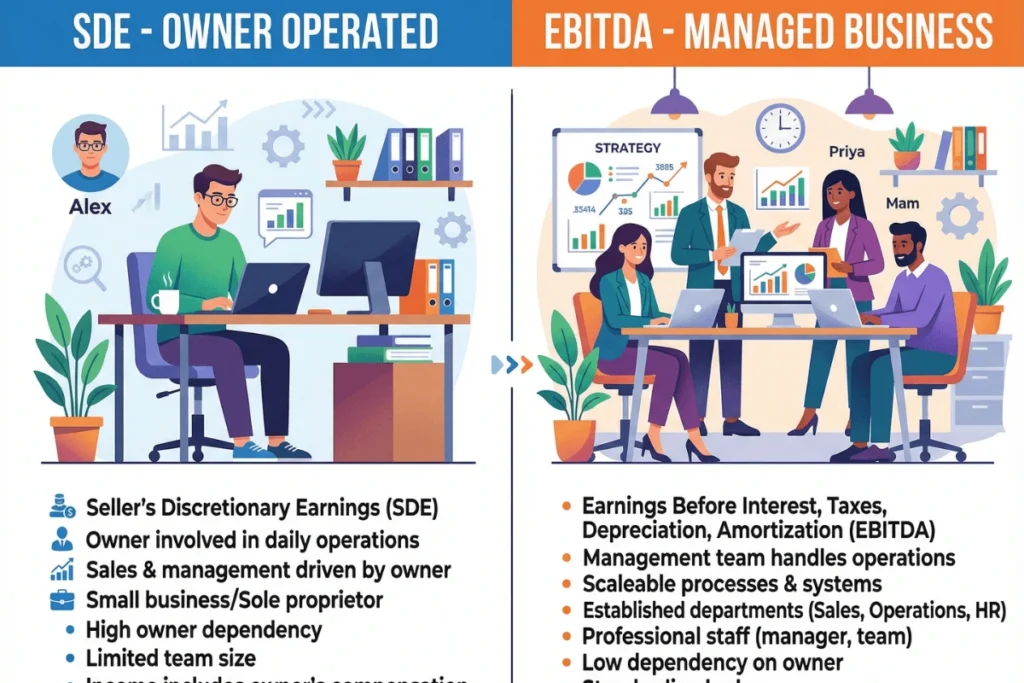 Comparison of SDE and EBITDA valuation methods for website exits.
