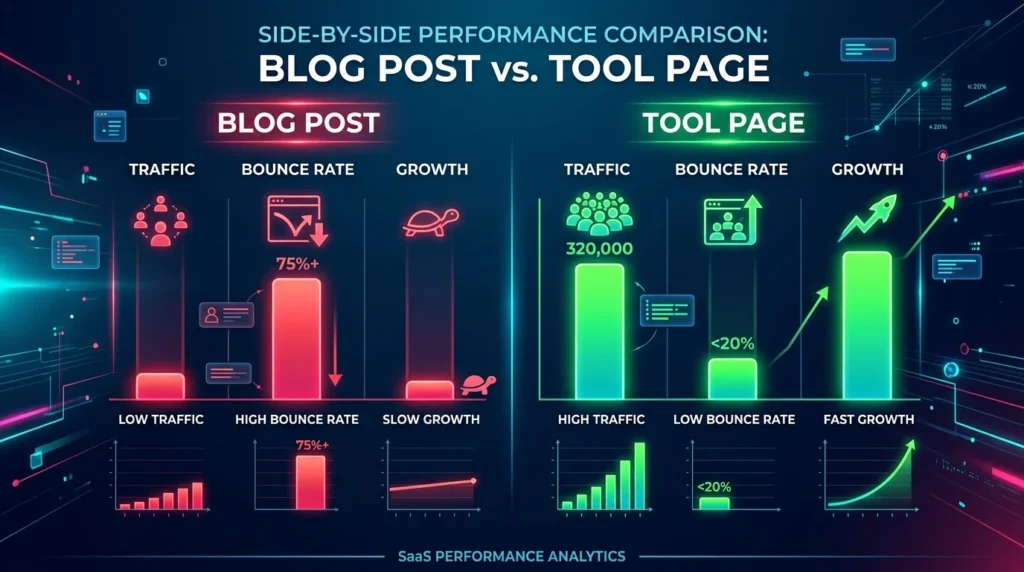 comparison between tool page and blog post seo performance metrics