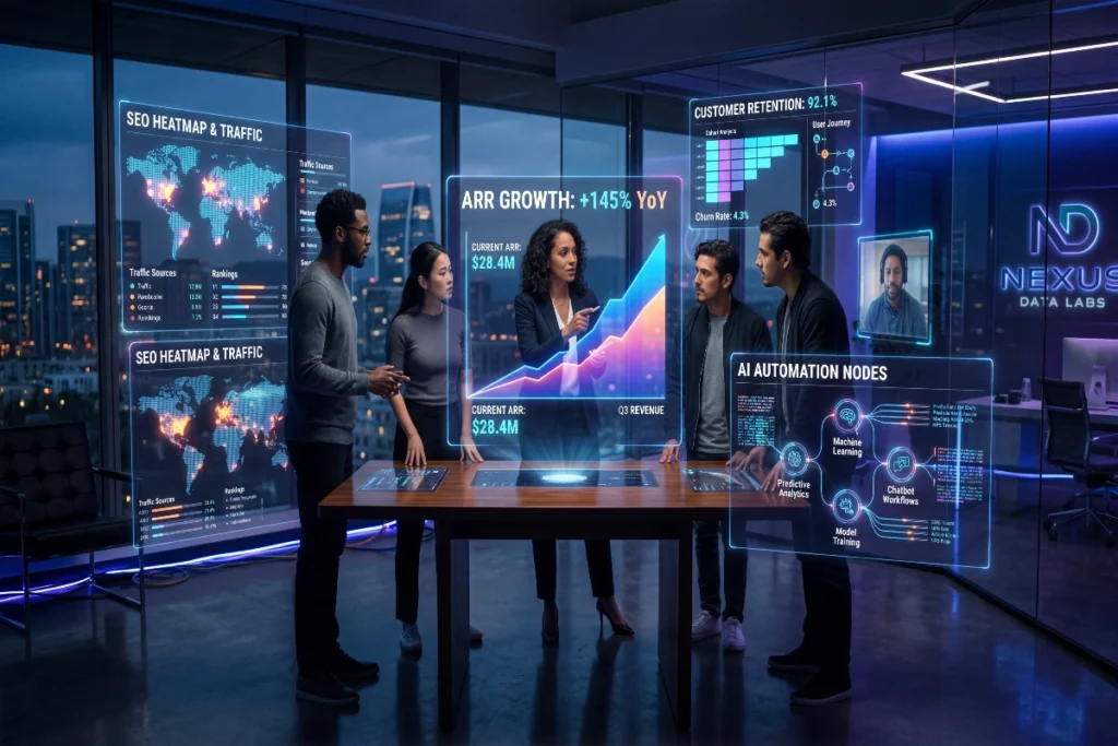 AI tools to grow SaaS business with futuristic startup dashboards, marketing automation, CRM analytics, AI-powered customer support, and revenue growth systems used by top startups in 2026