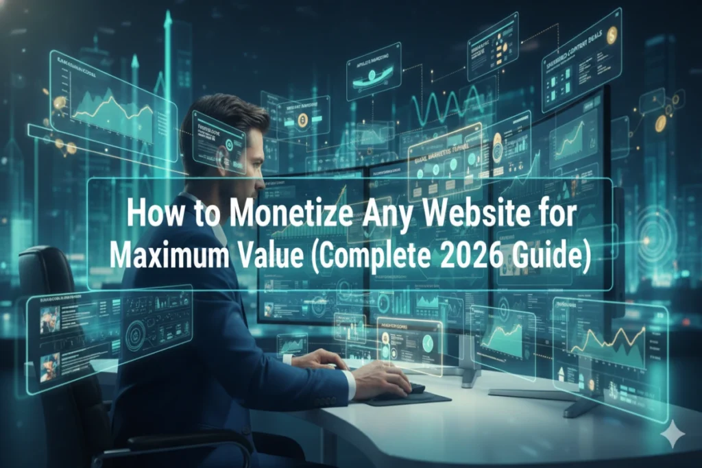How to monetize any website for maximum value in 2026 using SEO, affiliate marketing, ads, email funnels, and digital products.