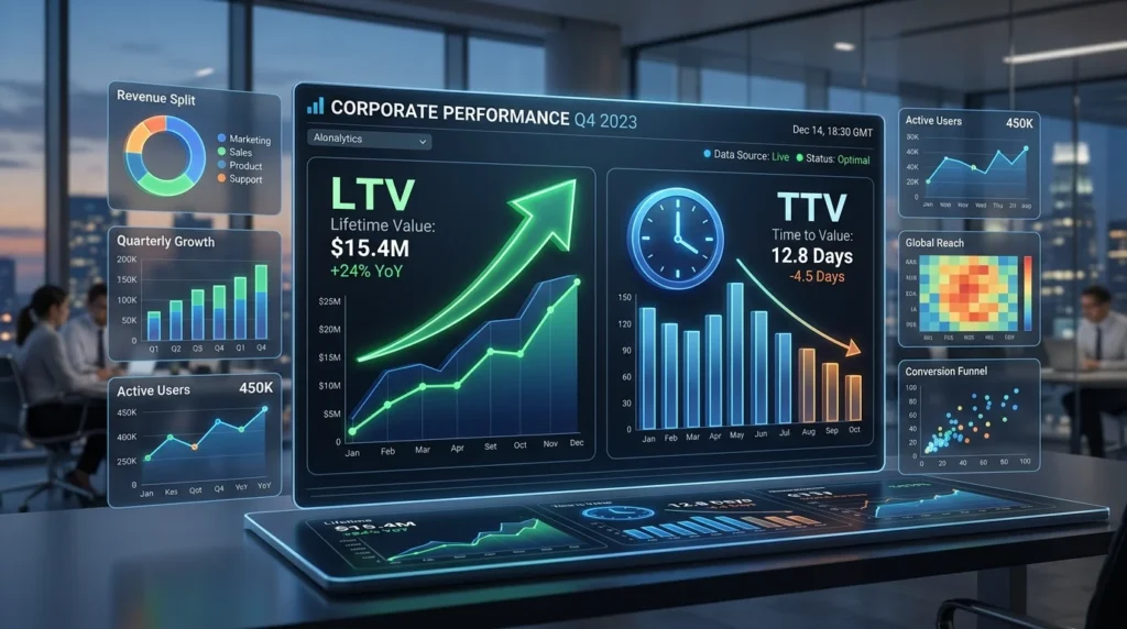 A data dashboard illustrating the key performance indicators (KPIs) for successful SaaS user retention strategies.