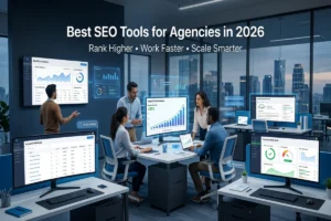 Best SEO tools for agencies in 2026 featuring AI-powered SEO software, keyword tracking, backlink analysis, content optimization, and agency growth dashboards.